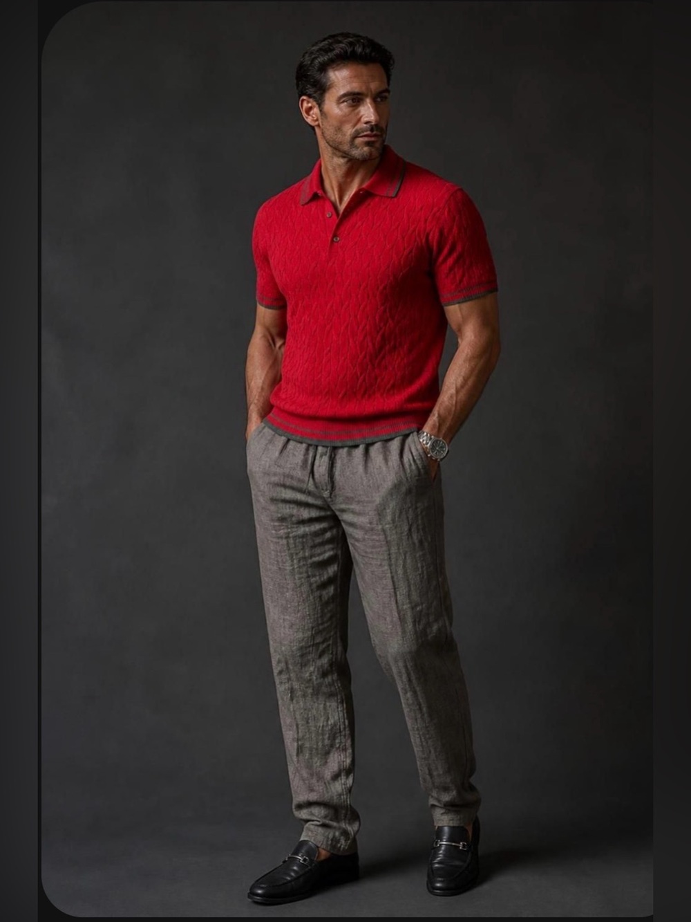 Men's Fuschia Polo Shirt with Textured Knit
